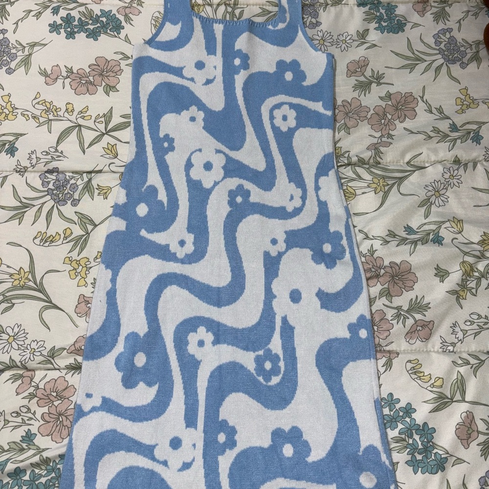 Blue and White Floral Pattern Dress